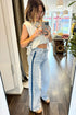 Frayed Side Panel Patchwork Striped Wide Leg Jeans