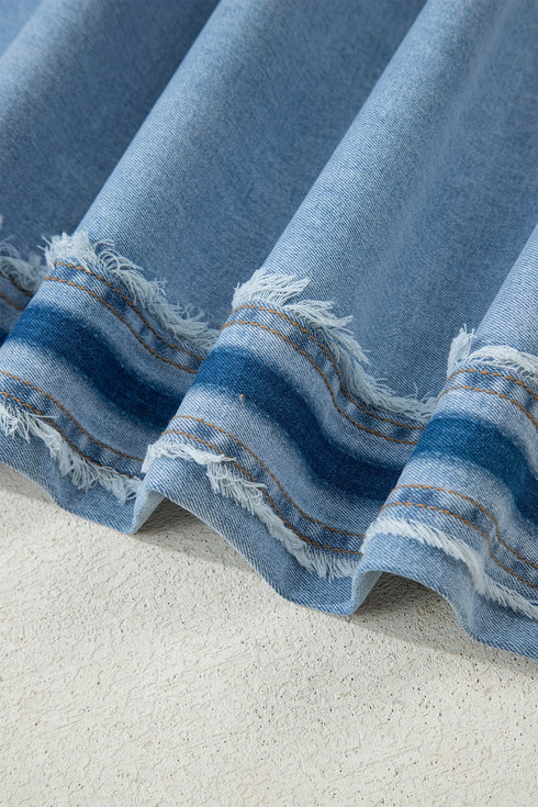 Frayed Side Panel Patchwork Striped Wide Leg Jeans