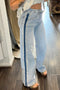 Frayed Side Panel Patchwork Striped Wide Leg Jeans