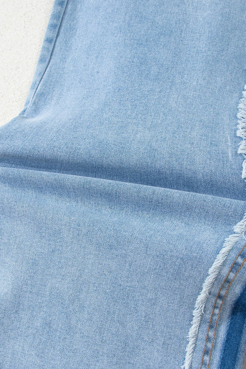 Frayed Side Panel Patchwork Striped Wide Leg Jeans
