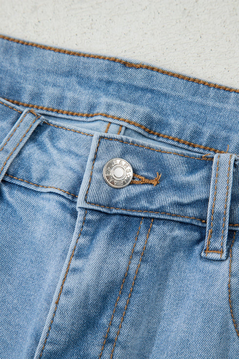 Frayed Side Panel Patchwork Striped Wide Leg Jeans