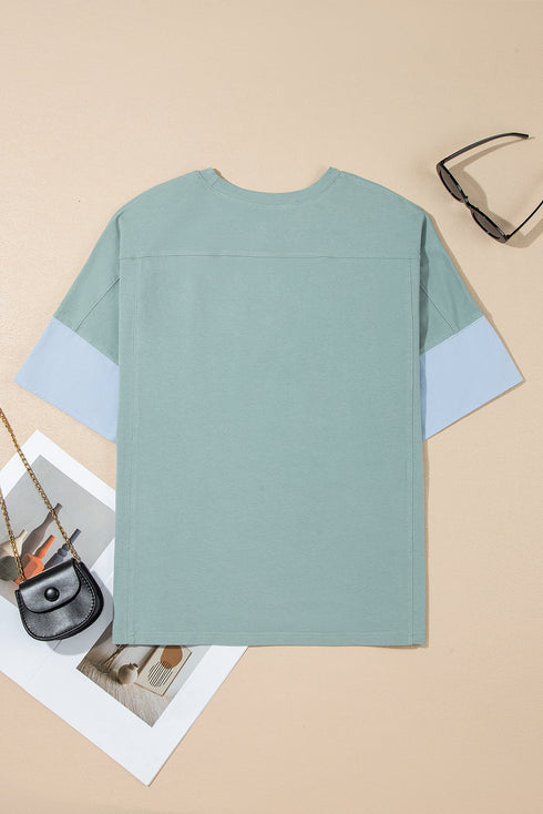Frayed Star Patch Color Block Oversized T-Shirt Top