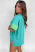 Frayed Star Patch Color Block Oversized T-Shirt Top