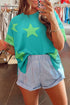 Frayed Star Patch Color Block Oversized T-Shirt Top