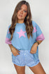 Frayed Star Patch Color Block Oversized T-Shirt Top