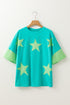 Frayed Star Patch Color Block Oversized T-Shirt Top
