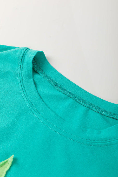 Frayed Star Patch Color Block Oversized T-Shirt Top