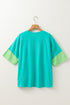 Frayed Star Patch Color Block Oversized T-Shirt Top