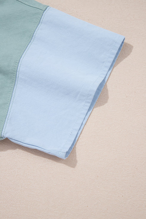 Frayed Star Patch Color Block Oversized T-Shirt Top