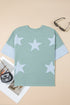 Frayed Star Patch Color Block Oversized T-Shirt Top