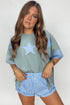 Frayed Star Patch Color Block Oversized T-Shirt Top