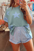 Frayed Star Patch Color Block Oversized T-Shirt Top