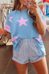 Frayed Star Patch Color Block Oversized T-Shirt Top