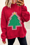Frayed Tree Applique Mock Neck Pullover Sweatshirt