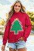 Frayed Tree Applique Mock Neck Pullover Sweatshirt
