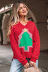 Frayed Tree Applique Split Neck Pullover Sweatshirt