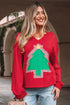 Frayed Tree Applique Split Neck Pullover Sweatshirt