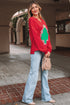 Frayed Tree Applique Split Neck Pullover Sweatshirt