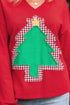 Frayed Tree Applique Split Neck Pullover Sweatshirt