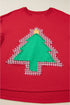 Frayed Tree Applique Split Neck Pullover Sweatshirt
