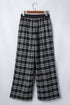 French Plaid Drawstring Waist Wide Leg Pants