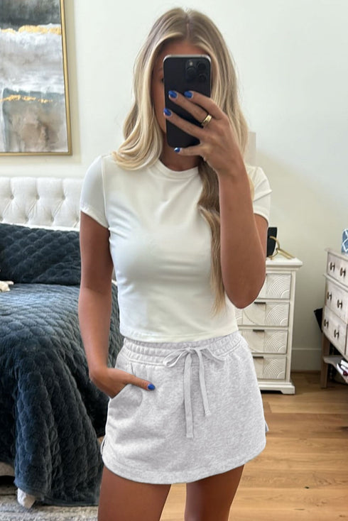 French Terry Drawstring Elastic Waist Pocket Mini Skort