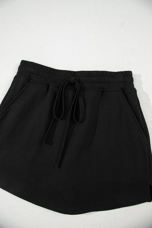 French Terry Drawstring Elastic Waist Pocket Mini Skort