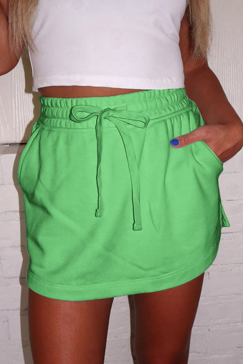 French Terry Drawstring Elastic Waist Pocket Mini Skort