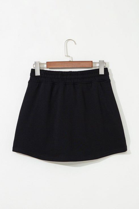 French Terry Drawstring Elastic Waist Pocket Mini Skort