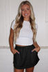 French Terry Drawstring Elastic Waist Pocket Mini Skort