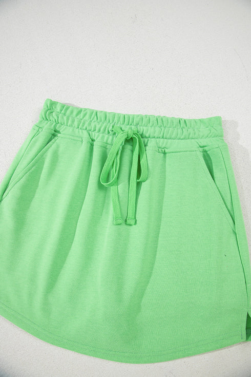 French Terry Drawstring Elastic Waist Pocket Mini Skort