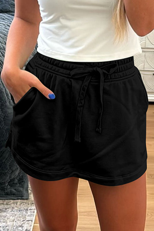 French Terry Drawstring Elastic Waist Pocket Mini Skort