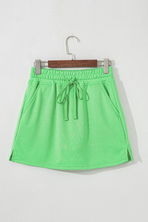 French Terry Drawstring Elastic Waist Pocket Mini Skort