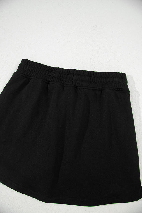 French Terry Drawstring Elastic Waist Pocket Mini Skort