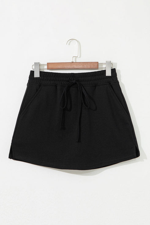 French Terry Drawstring Elastic Waist Pocket Mini Skort