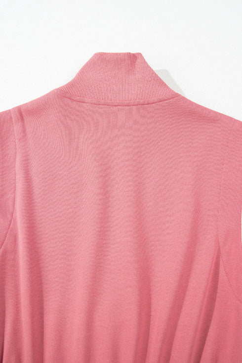 French Terry Zipped Collar Sleeveless Drawstring Waist Mini Dress