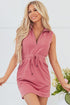 French Terry Zipped Collar Sleeveless Drawstring Waist Mini Dress