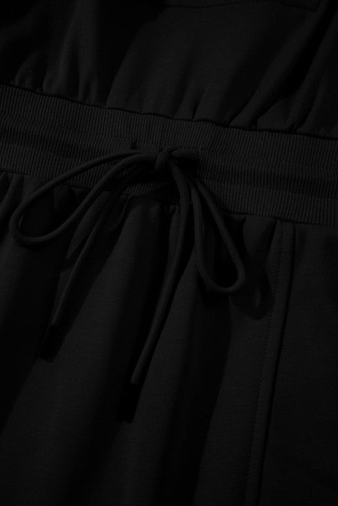 French Terry Zipped Collar Sleeveless Drawstring Waist Mini Dress