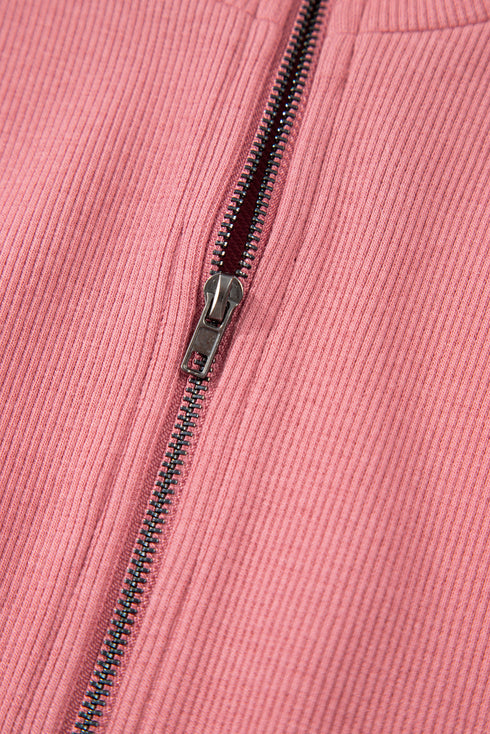 French Terry Zipped Collar Sleeveless Drawstring Waist Mini Dress