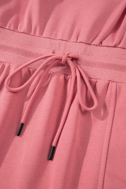 French Terry Zipped Collar Sleeveless Drawstring Waist Mini Dress
