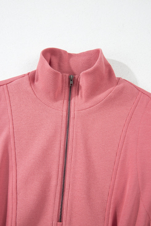 French Terry Zipped Collar Sleeveless Drawstring Waist Mini Dress