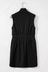 French Terry Zipped Collar Sleeveless Drawstring Waist Mini Dress