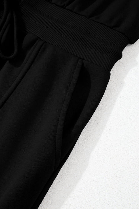 French Terry Zipped Collar Sleeveless Drawstring Waist Mini Dress