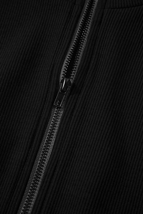 French Terry Zipped Collar Sleeveless Drawstring Waist Mini Dress