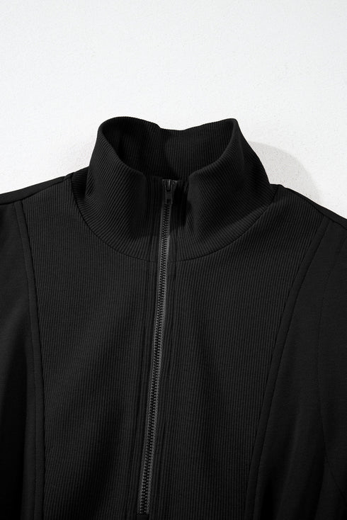 French Terry Zipped Collar Sleeveless Drawstring Waist Mini Dress