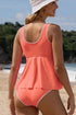 Fresh Salmon Contrast Trim Ruffled Peplum Top Tankini Swimsuit