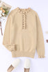 Frill Trim Buttoned Knit Pullover Sweater