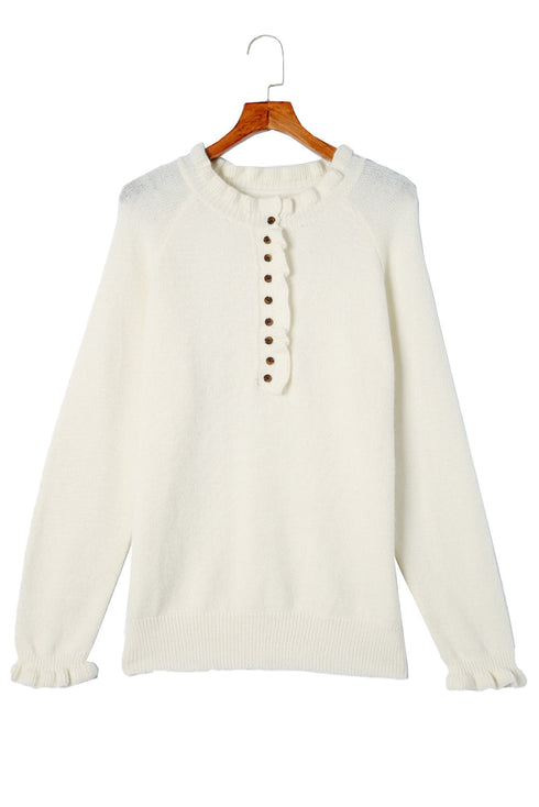Frill Trim Buttoned Knit Pullover Sweater