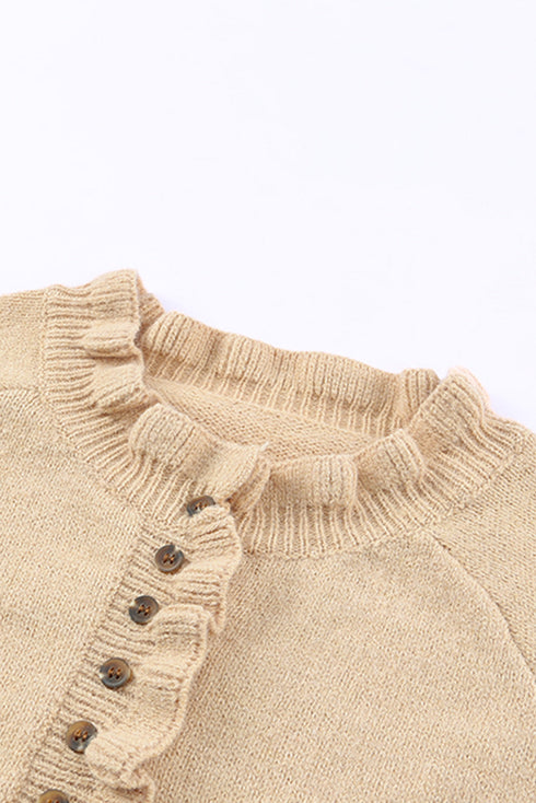 Frill Trim Buttoned Knit Pullover Sweater