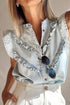 Frilled Cap Sleeve Mineral Wash Button Up Denim Shirt